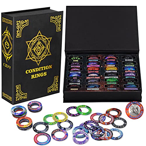 Upgraded DND Condition Rings 96 Status Effect Markers with Color Printing in 24 Conditions & Spells, and with Magic Book Storage Box Ideal Tabletop RPG Gift for DM or Player - Style C