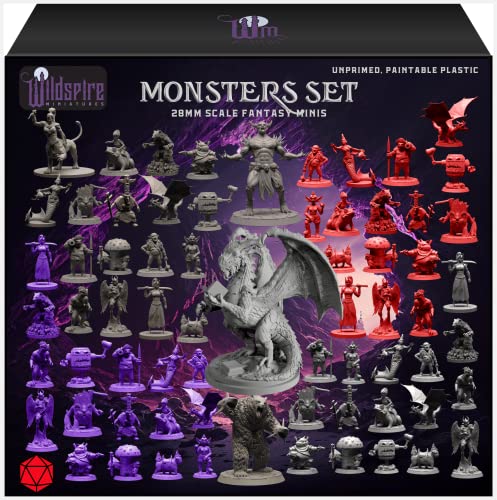 Wildspire Fantasy Miniatures w/Huge Dragon for DND Miniatures Monsters DND Accessories 28mm Bulk Dungeons and Dragons Miniatures D&D Miniatures DND Minis DND Figures Starter Set Tabletop DND Gift