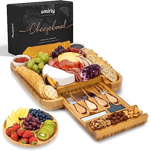 SMIRLY Charcuterie Boards Gift Set: Charcuterie Board Set, Bamboo Cheese Board Set - Unique Valentines Day Gifts for Her - House Warming Gifts New Home, Wedding Gifts for Couple, Bridal Shower Gift - With two bowls