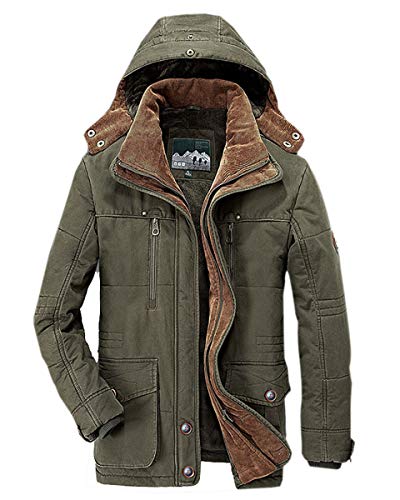 PRIJOUHE Men's Winter Coats Down Jackets Outerwear Long Cotton Coat Men Thick Warm Fur Jacket Coat Overcoat - Large - Q-green
