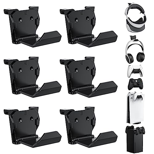 KUNSLUCK 6 Pack Controller Wall Mount for PS5, Xbox, Switch Controller, Wall Mount Stand for Controller&Headset, Adhesive/Screws Installation (Black) - 6 Pack - Black