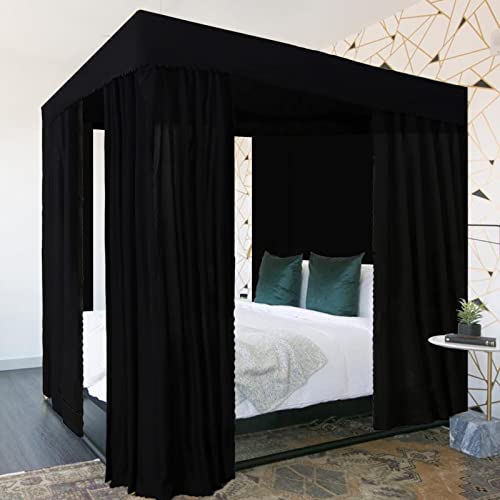 Kmhesvi Black Canopy Bed Curtains - 4 Corner Post Bed Curtains Canopy King Bed Canopy Curtains for Adults Girls Bedroom Decoration(Black, King) - King - Black