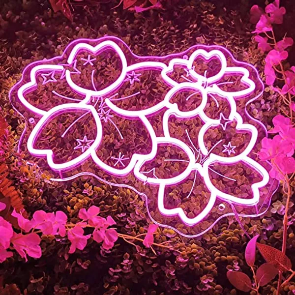 MinIeoh Cherry Blossom Neon Sign, Japanese Flower Saukra LED Sign Light, Handmade Dimmable 3D Engraved Art Wall Decor Light For Bedroom Home Game Room Flower Shop, Birthday Gift, 15", Pink