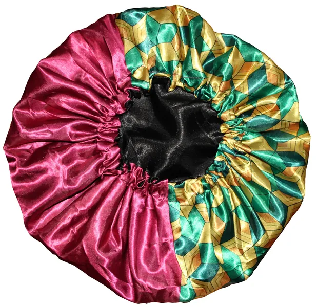 Large Bonnet - Silky Satin Bonnet with Elastic Soft Band - Burgundy Gold