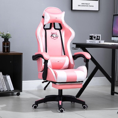 Comfortable, Stylish Pink Gaming Chair with Massage - Pink and white / 60*122*48cm