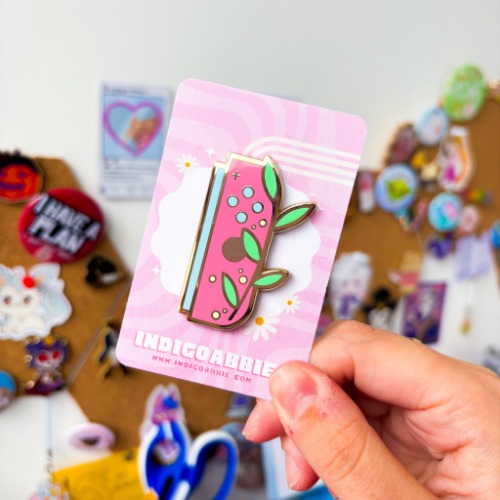Pink Floral JoyCon Enamel Pin | Nintendo Switch Enamel Pin Floral Joycon Pin - Right