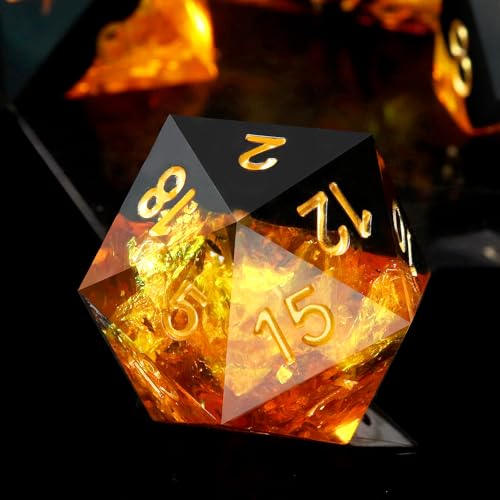 Haxtec Galaxy DND Dice Set Sharp Edge Dice with Dice Case Handmade Yellow Black Resin D&D Dice Set for TTRPGs Dungeons and Dragons Gifts - Fire Galaxy