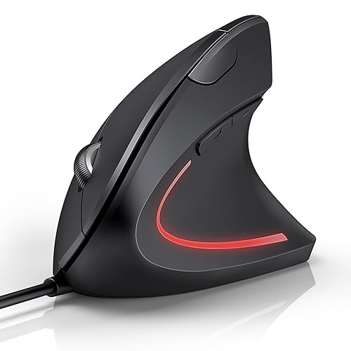 TECKNET Wired Mouse, 6400 DPI Ergonomic Mouse 6 Buttons Silent Mouse 4 Adjustable DPI Vertical Mouse Compatible with Windows/Chrome/Laptop/Computer - Black