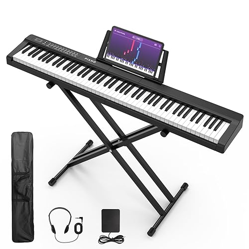 Digital Piano 88 Key Full Size Semi Weighted Electronic Keyboard Piano Set with Stand,Built-In Speakers,Electric Piano Keyboard with Sustain Pedal,Bluetooth,MIDI/USB/MP3 for Beginners Adults - Black