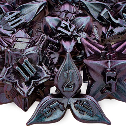 ARUOHHA DND Metal Dice Set Handmade Leaf Design Dungeons and Dragons Dice with Gift Box, 7PCS Purple Blue D&D Polyhedral Dice RPG 6 Sided D and D Dice Role Playing Dice D20 D12 D10 D8 D6 D4 - Blue Purple