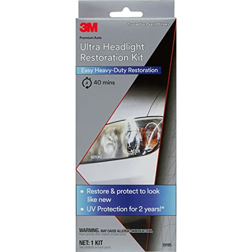 3M Ultra Headlight Restoration Kit, Easy Heavy-Duty Restoration, 39195, 1 Kit, Drill Required, Gray - Ultra, Drill Required