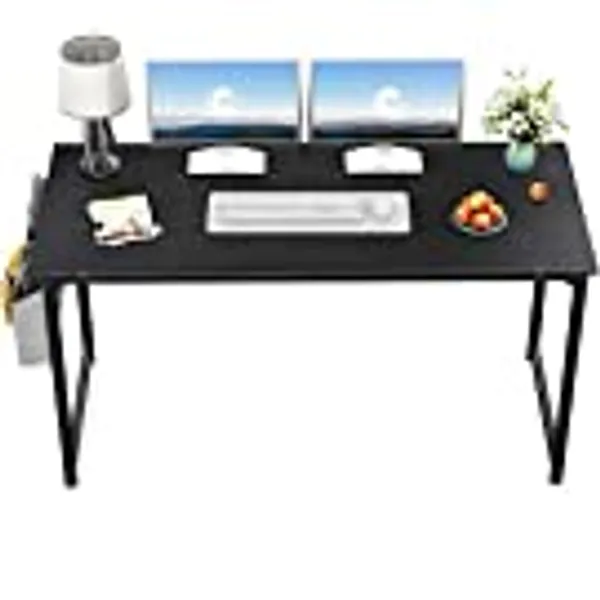 CubiCubi Computer Desk 63" Study Writing Table for Home Office, Modern Simple Style PC Desk, Black Metal Frame, Black