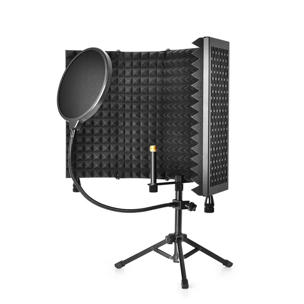 CODN Studio Recording Microphone Isolation Shield with Pop Filter & Tripod Stand, High Density Absorbent Foam to Filter Vocal, Foldable Sound Shield for Blue Yeti and Condenser Microphones - black