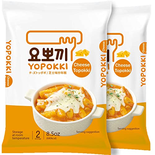Yopokki Instant Tteokbokki Pack (Cheese, Pack of 2) Korean Street food with sweet and moderately cheese sauce Topokki Rice Cake - Quick & Easy to Prepare - Cheese flavor