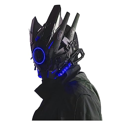 Cybe𝐫punk Mask , Halloween Cosplay Fit Party Music Festival Accessories With Light - Blue
