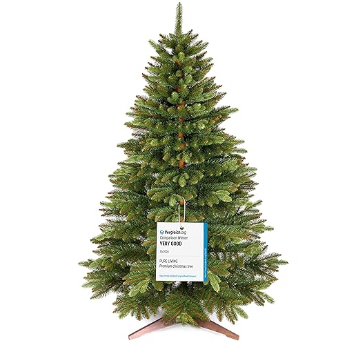 Artificial Christmas Tree 7ft - Premium Realistic Artificial Christmas Tree Looks Real Wooden Stand and Storage Bag - Xmas Tree - Artificial Christmas Trees by Pure Living - 7 ft