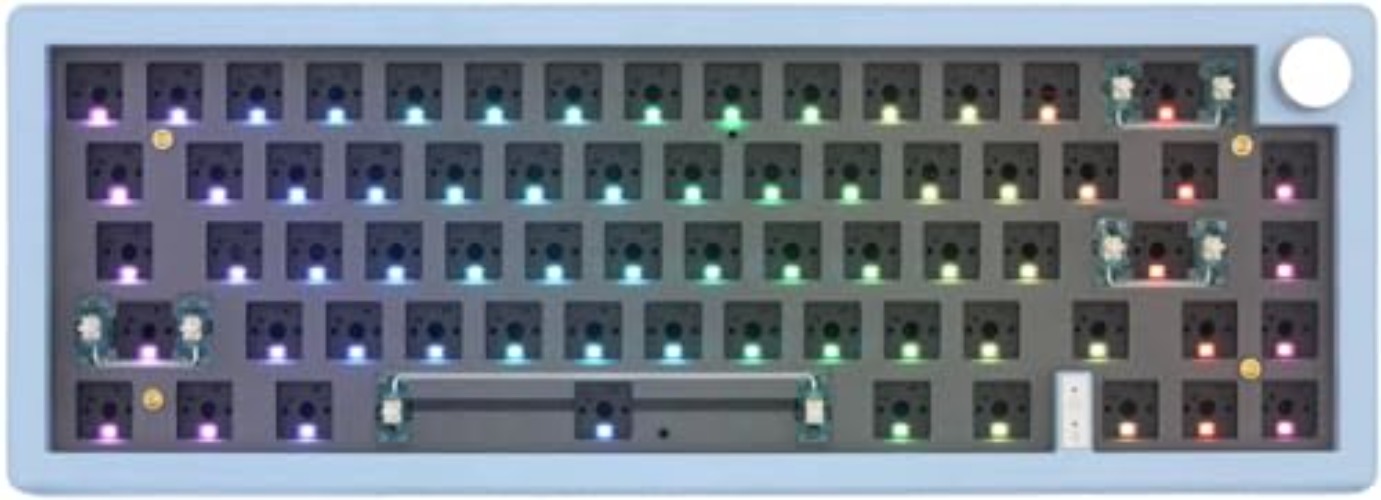 Cmokifuly GMK67 65% Mechanical Keyboard Kit Tri-Mode South-Facing RGB LED Gaming Keyboard for 3/5pin Switches,66 Keys+1 Knob Hotswap Socket PCB Gasket Mounted Plate DIY Keyboard Kit (Blue) - Blue