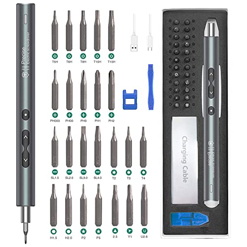 Mini Electric Screwdriver, ORIA Cordless Precision Screwdriver Set, 28 in 1 Rechargeable Portable Repair Tools Kit with 24 Bits, 3 LED Lights, Magnetizer for Phones, Watches, Toys, Computers, etc. - 28 in 1 - Grey