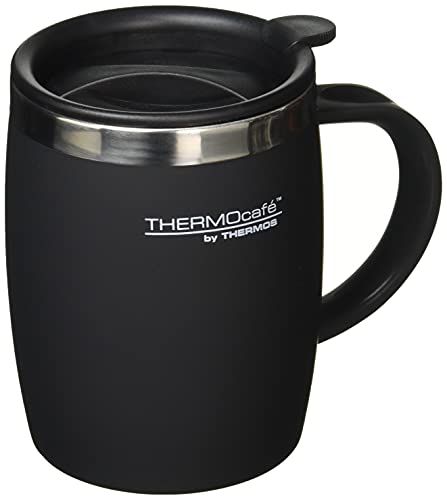 ThermoCafé by Thermos 105102 Desk Mug, Stainless Steel/Plastic, Soft Touch Black, 14 x 9 x 12 cm, 1 Count (Pack of 1) - 1 Count (Pack of 1)