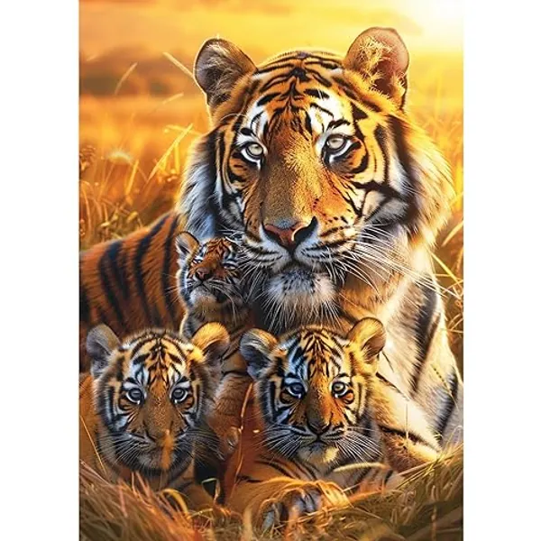 MXJSUA Tiger Family Diamond Painting Kits for Adults, DIY Round Diamond Gem Art Kits, Diamond Dots Drill Art Kits Completes for Beginners Picture Craft for Home Wall Decor 30x40 cm