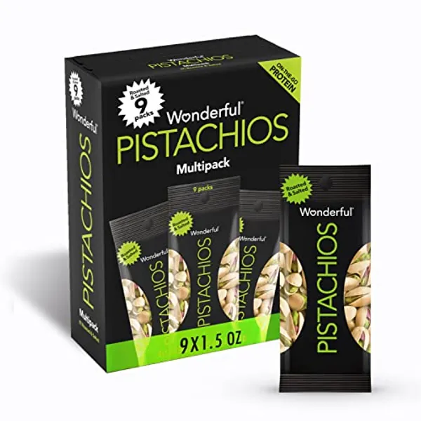 Wonderful Pistachios In Shell, Roasted and Salted Nuts, 1.5 Ounce Bag (Pack of 9), Protein Snack, On-the-Go, Individually Wrapped Healthy Snack