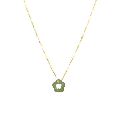 Moonffay Women's Gold Plated Green Jade Crystal Stone Pendant Necklace, Dainty Star Flower Donut Choker for Teen Girls Gifts Jewelry 16 inches Chain - Gold-Dark