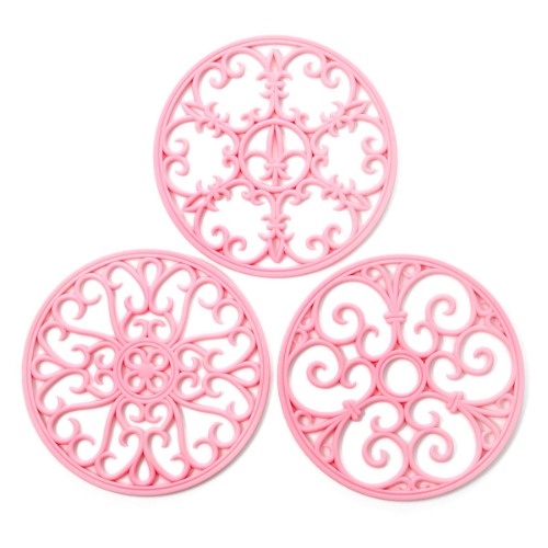 Silicone Trivet Mat - Non-Slip & Heat Resistant Kitchen Hot Pads for Countertops & Table - Kitchen Trivets for Hot Dishes & Cookware - Hot Pot Holder for Pots & Pans - Pink,Set of 3