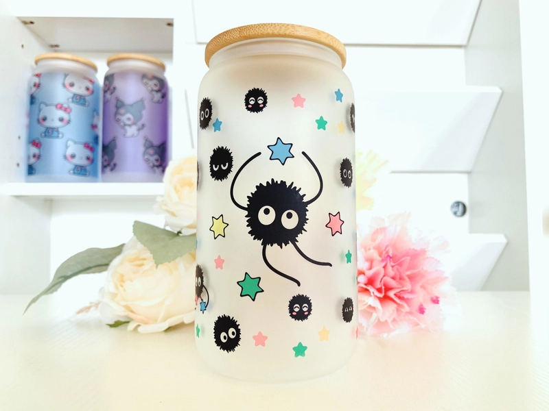16oz Glass Tumbler / Anime / Manga / Kawaii / Cute / Glass Cup with Lid / Reusable Straw