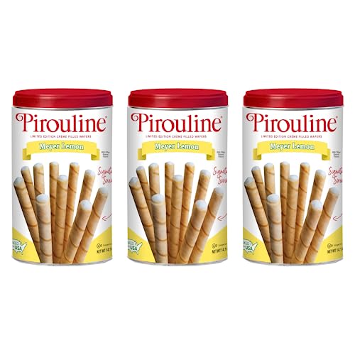 Pirouline Rolled Wafers – Lemon – Rolled Wafer Sticks, Crème Filled Wafers, Rolled Cookies for Coffee, Tea, Ice Cream, Snacks, Parties, Gifts, and More – 14.1oz 3pk - Lemon - 14.1 Ounce (Pack of 3)