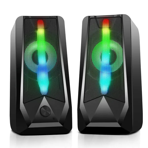 RGB Desktop Speakers Imdwimd 16W USB Wired PC Gaming Speakers with Enhanced Stereo 5-Modes RGB Light Dual-Channel Computer Speakers, Easy-Access Volume Control (2.0 Update Version) - G9-1