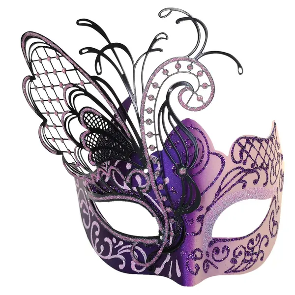 Various Butterfly Rhinestone Metal Venetian Women Mask for Masquerade/Mardi Gras Party/Sexy Costume Ball/Wedding - Pink/Purple Butterfly