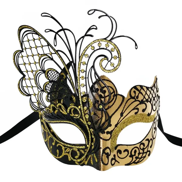 Butterfly Rhinestone Metal Venetian Women Mask for Masquerade/Mardi Gras Party/Sexy Costume Ball/Wedding - Gold/Black Butterfly