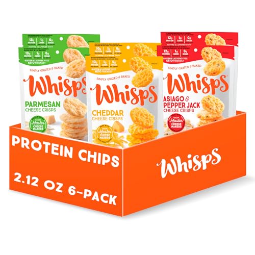 Whisps Cheese Crisps Variety Pack | Protein Chips | Healthy Snacks | Protein Snacks, Gluten Free, High Protein, Low Carb Keto Food | Parmesan, Cheddar Cheese, Asiago, Pepper Jack (2.12 Oz, 6 Pack)