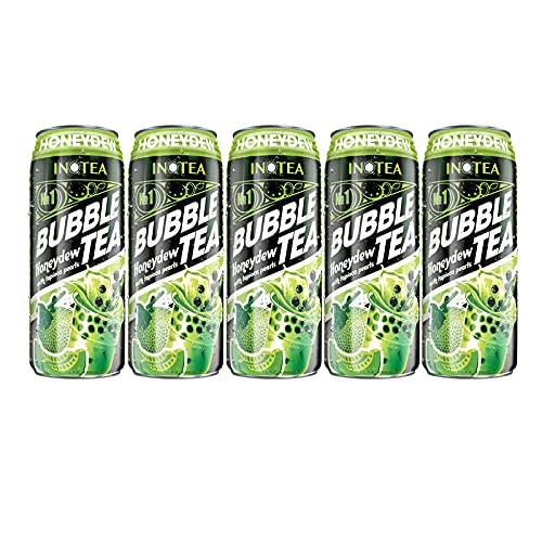 (Pack of 5) INOTEA Bubble Tea 5 Cans from ATIUS. Milk Tea with Boba Pearls in a Can (16.6oz/can). Choose One from Variety of Flavors: Brown Sugar, Taro, Honeydew, Banana, Matcha. Straws Included. (Honeydew) - Honeydew
