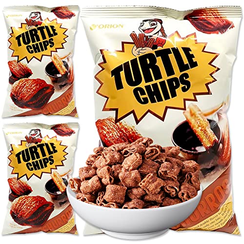 K-Munchies Orion Turtle Chips - 3 Packs of 160-gram Choco Churro Flavor Korean Chips - Sweet, Crispy, Korean Snacks with Hint of Cinnamon - Bite-Sized, On-The-Go Korean Corn Snack - Choco-Cinnamon - 5.65 Ounce (Pack of 3)