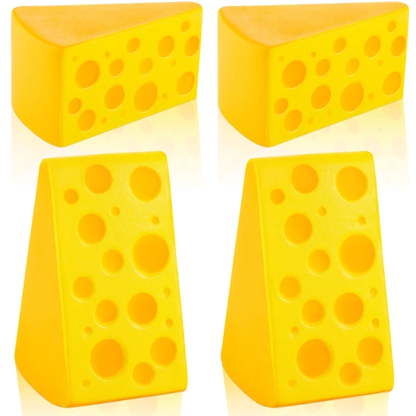 4 Pieces Cheese Stress Toy Yellow Fake Cheese Anxiety Relieve Cheese Toy Release Stress Block of Cheese Toy Elastic Foam Cheese Block