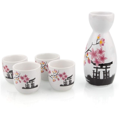 Japanese Sake Set, 1 Tokkuri Bottle & 4 Ochoko Cups