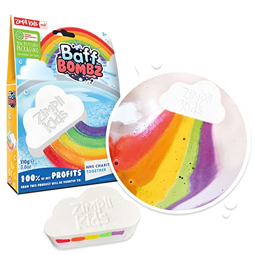Large Cloud Rainbow Bath Bomb from Zimpli Kids, Magically Creates Multi-Colour Special Effect, Birthday Gifts for Boys & Girls, Pocket Money Toys for Children, Vegan Friendly & Cruelty Free - Rainbow