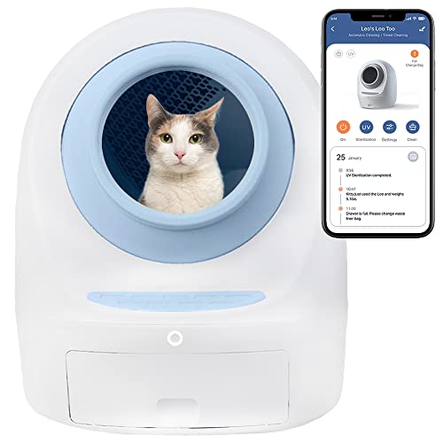 Smarty Pear Leo's Loo Too No Mess Automatic Self-Cleaning Cat Litter Box Includes Charcoal Filter, Built-in Scale, Smart Home App with Voice Control - Baby Blue