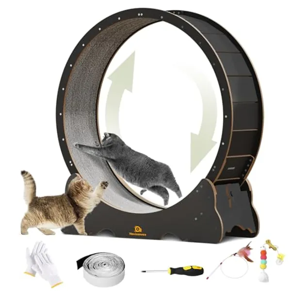 Naviconvex Cat Wheel, 45 inch Large XL Cat Treadmill, Cat Exercise Wheel with Carpeted Runway, Running Wheel for Indoor Cats, Cat Hamster Wheels,Cat Gifts for Cat Lovers,Kitty's Weight Loss and Health - XL - Black