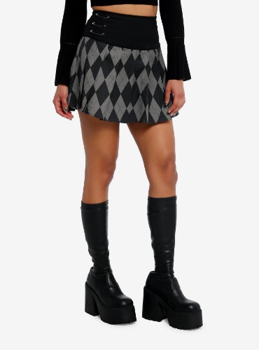 Social Collision® Black & Grey Argyle Pleated Skirt