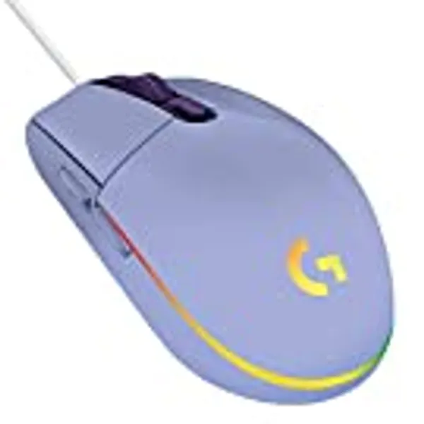 Logitech G203 Wired Gaming Mouse, 8,000 DPI, Rainbow Optical Effect LIGHTSYNC RGB, 6 Programmable Buttons, On-Board Memory, Screen Mapping, PC/Mac Computer and Laptop Compatible - Lilac
