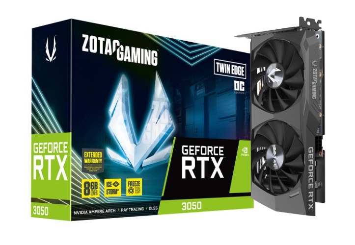 ZOTAC Gaming GeForce RTX 3050 Twin Edge OC 8GB GDDR6 128-bit 14 Gbps PCIE 4.0 Gaming Graphics Card, IceStorm 2.0 Advanced Cooling, Freeze Fan Stop, Active Fan Control, ZT-A30500H-10M - RTX 3050