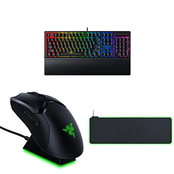 Razer BlackWidow V3 Mechanical Gaming Keyboard, Classic Black & Viper Ultimate Hyperspeed Lightweight Wireless Gaming Mouse & Goliathus Extended Chroma Gaming Mousepad - Classic Black