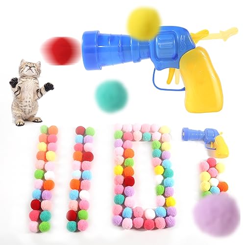 Cat Toy Gun Launcher 110 Balls, 1.2" Plush Balls for Interactive Play & Hunting Instinct, Cat Toy Ball Launcher Gun for Cats, Cat Fetch Toy Gun Shooter, Cat Toys Interactive for Indoor Cats
