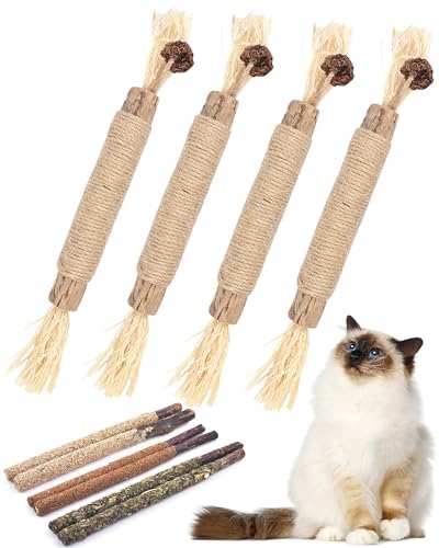 TINDTOP Silvervine Sticks for Cats, 10 Pack Natural Catnip Chew Toys for Kittens Teeth Cleaning, Matatabi Dental Care, Increase Appetite, Calm Cat Anxiety and Stress, Aggressive Chewers Cat Dental Toy