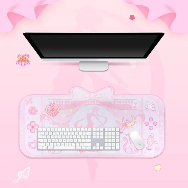 Cute Gaming Desk Mat Pastel Pink Large Desk Mat Kawaii Magical Girls Decor