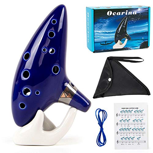 Kmise Ocarinas Ocarina, 12 Tones Holes Alto C Ocarinas Ocarina of the time, Alto C Link Cosplay Ceramic Replica Blue with Song Book - 1 Dark Blue