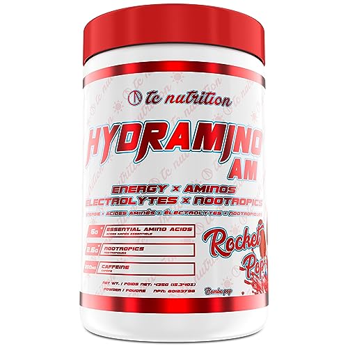 Hydramino AM - EAA + BCAA Amino Energy Powder - Essential Amino Acids with Caffeine, Nootropics, & Electrolytes | Focus, Endless Energy, Hydration, & Muscle Recovery | Alpha-GPC, Tyrosine, Lutein, Lion’s Mane, More | Rocket Pop, 30 servings - Rocket Pop