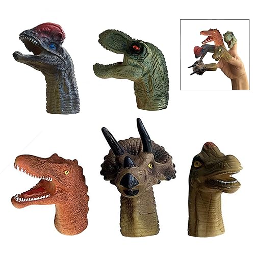 Gearmax 5 Pcs Dinosaur Hand Puppets,Realistic Dinosaur Finger Puppets Mini Role Playing Toys for Kids and Adults Great Party Favors